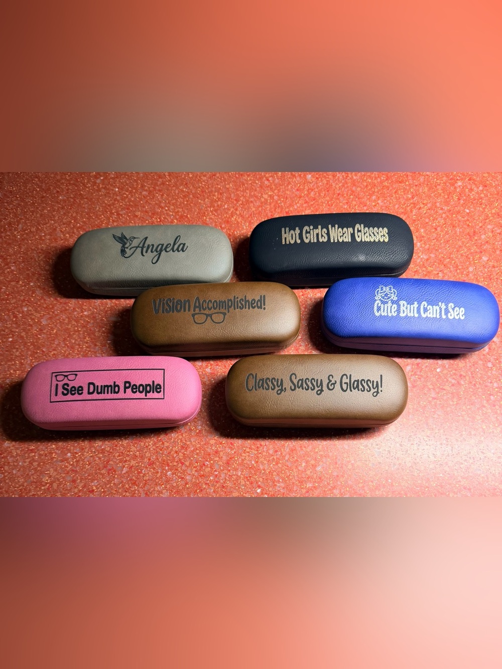 Customized by me engraved leatherette hard shell eye glass case 5 colors pick 1 - Picture 2 of 6